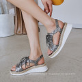 2020 Custom popular lace up sandals women platform shoes ladies wear flat sandals for women